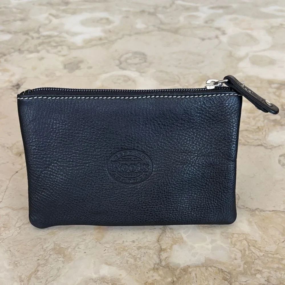 Roots Leather Zippered Pouch